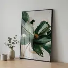 Tekli Siyah Metal Çerçeveli Gerçek Cama Baskılı Soyut Tablo — Yeşil Sanatsal