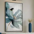 Tekli Siyah Metal Çerçeveli Premium Cam Baskılı Soyut Tablo — Turkuaz Akıcı