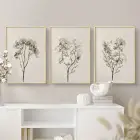 Minimalist Çiçek Eskizli Krem Tonlu Gold Metal Çerçeveli Cam Tablo