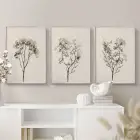 Minimalist Çiçek Eskizli Krem Tonlu Gümüş Metal Çerçeveli Cam Tablo