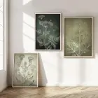 Modern Soyut Çiçek Motifli Beyaz Metal Çerçeveli Cam Tablo