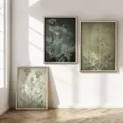 Modern Soyut Çiçek Motifli Gümüş Metal Çerçeveli Cam Tablo