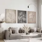 Monokrom Floral Desenli Gümüş Metal Çerçeveli Cam Tablo