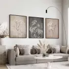 Monokrom Floral Desenli Siyah Metal Çerçeveli Cam Tablo