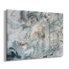 Petrol Mavisi Dalga Efektli Tekli Yatay Cam Tablo