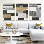 Renkli Çizgiler Desenli Üçlü Metal Çerçeveli Tablo Seti