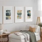 Renkli Taşlar Desenli Beyaz Metal Çerçeveli Cam Tablo Seti