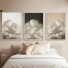 Siyah-Beyaz Bulut Desenli Beyaz Metal Çerçeveli Cam Tablo