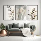 Siyah-Beyaz Çiçek Motifli Siyah Metal Çerçeveli Cam Tablo