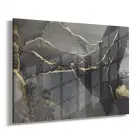 Siyah Gold Soyut Desenli Tekli Yatay Cam Tablo