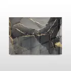 Siyah Gold Soyut Desenli Tekli Yatay Cam Tablo