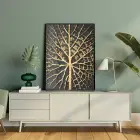 Siyah ve Altın Yaprak Detaylı Tekli Metal Çerçeveli Tablo