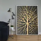 Siyah ve Altın Yaprak Detaylı Tekli Metal Çerçeveli Tablo