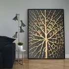 Siyah ve Altın Yaprak Detaylı Tekli Metal Çerçeveli Tablo