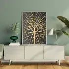 Siyah ve Altın Yaprak Detaylı Tekli Metal Çerçeveli Tablo