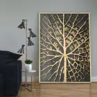Siyah ve Altın Yaprak Detaylı Tekli Metal Çerçeveli Tablo
