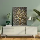 Siyah ve Altın Yaprak Detaylı Tekli Metal Çerçeveli Tablo