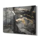 Siyah ve Gold Mermer Desenli Tekli Yatay Cam Tablo