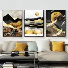 Siyah Ve Sarı Detaylı Metal Çerçeveli Tablo Seti Siyah