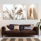 Soyut Çiçekler Temalı Üçlü Metal Çerçeveli Tablo Seti