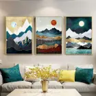 Soyut Desenli Metal Çerçeveli Tablo Seti Altın