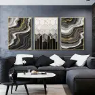 Soyut Tasarım Metal Çerçeveli Tablo Seti. Altın