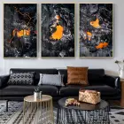 Soyut Tasarım Metal Çerçeveli Tablo Seti Altın