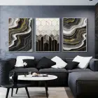 Soyut Tasarım Metal Çerçeveli Tablo Seti. Gümüş