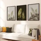 Soyut Yapraklar Desenli Üçlü Metal Çerçeveli Tablo Seti