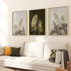 Soyut Yapraklar Desenli Üçlü Metal Çerçeveli Tablo Seti