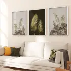Soyut Yapraklar Desenli Üçlü Metal Çerçeveli Tablo Seti
