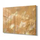 Turuncu Üzerinde Sarı Fırça Detayları Tekli Yatay Cam Tablo