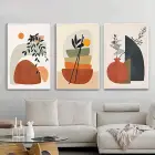 Turuncu Ve Krem Detaylı Metal Çerçeveli Tablo Seti Beyaz