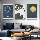 Yaprak ve Soyut Tasarım Üçlü Metal Çerçeveli Tablo Seti