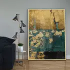 Yeşil ve Altın Desenli Tekli Metal Çerçeveli Tablo