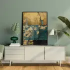 Yeşil ve Altın Desenli Tekli Metal Çerçeveli Tablo