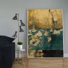 Yeşil ve Altın Desenli Tekli Metal Çerçeveli Tablo