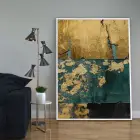 Yeşil ve Altın Desenli Tekli Metal Çerçeveli Tablo