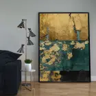 Yeşil ve Altın Desenli Tekli Metal Çerçeveli Tablo