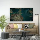 Yeşil ve Gold Çiçekler Tekli Metal Çerçeveli Yatay Tablo