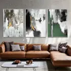 Yeşil ve Gri Tonlar Üçlü Metal Çerçeveli Tablo Seti