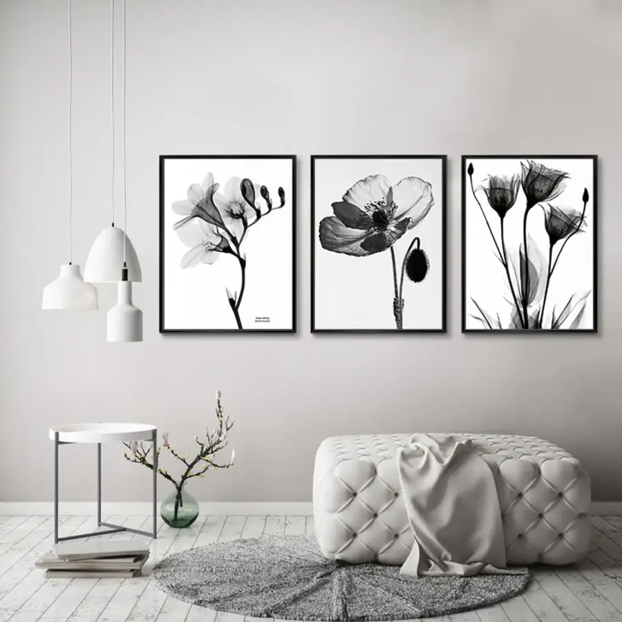 Siyah Beyaz Desenli Metal Çerçeveli Tablo Seti Siyah