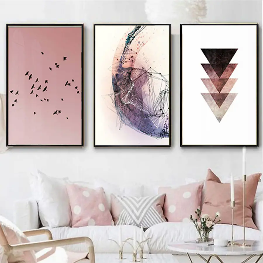 Soyut Desenli Metal Çerçeveli Tablo Seti Siyah