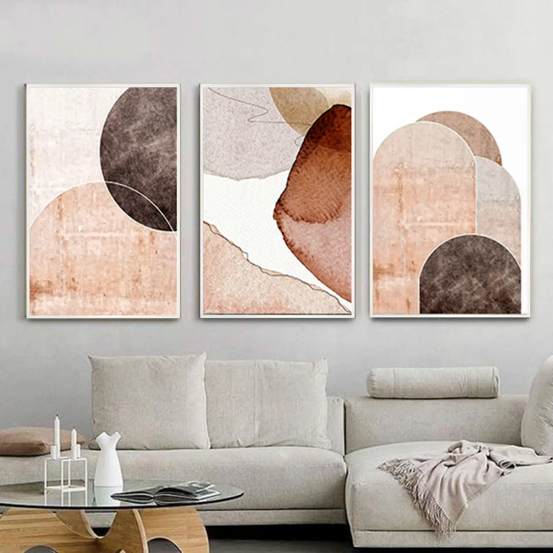 Geometrik Tasarım Metal Çerçeveli Tablo Seti Beyaz