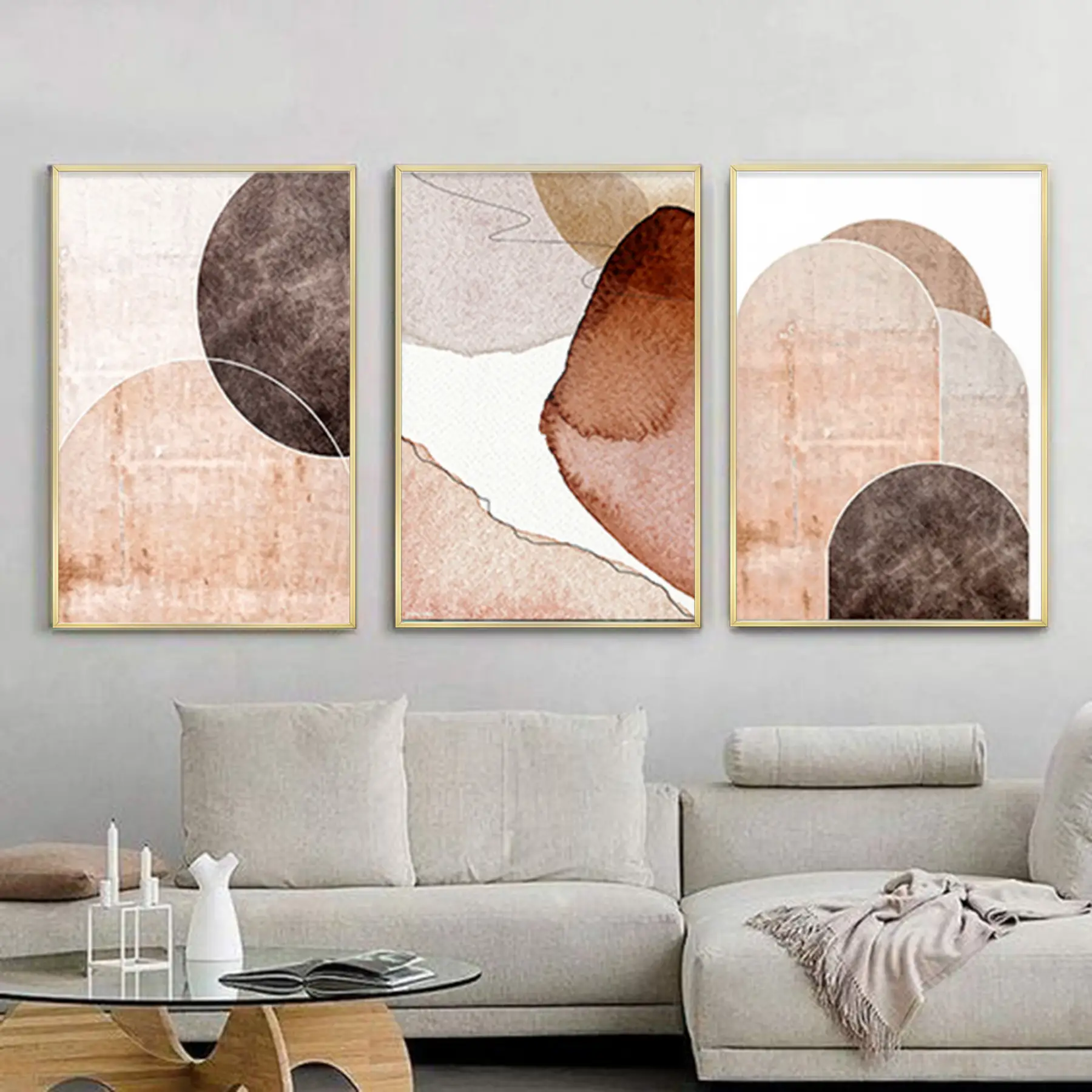 Geometrik Tasarım Metal Çerçeveli Tablo Seti Altın