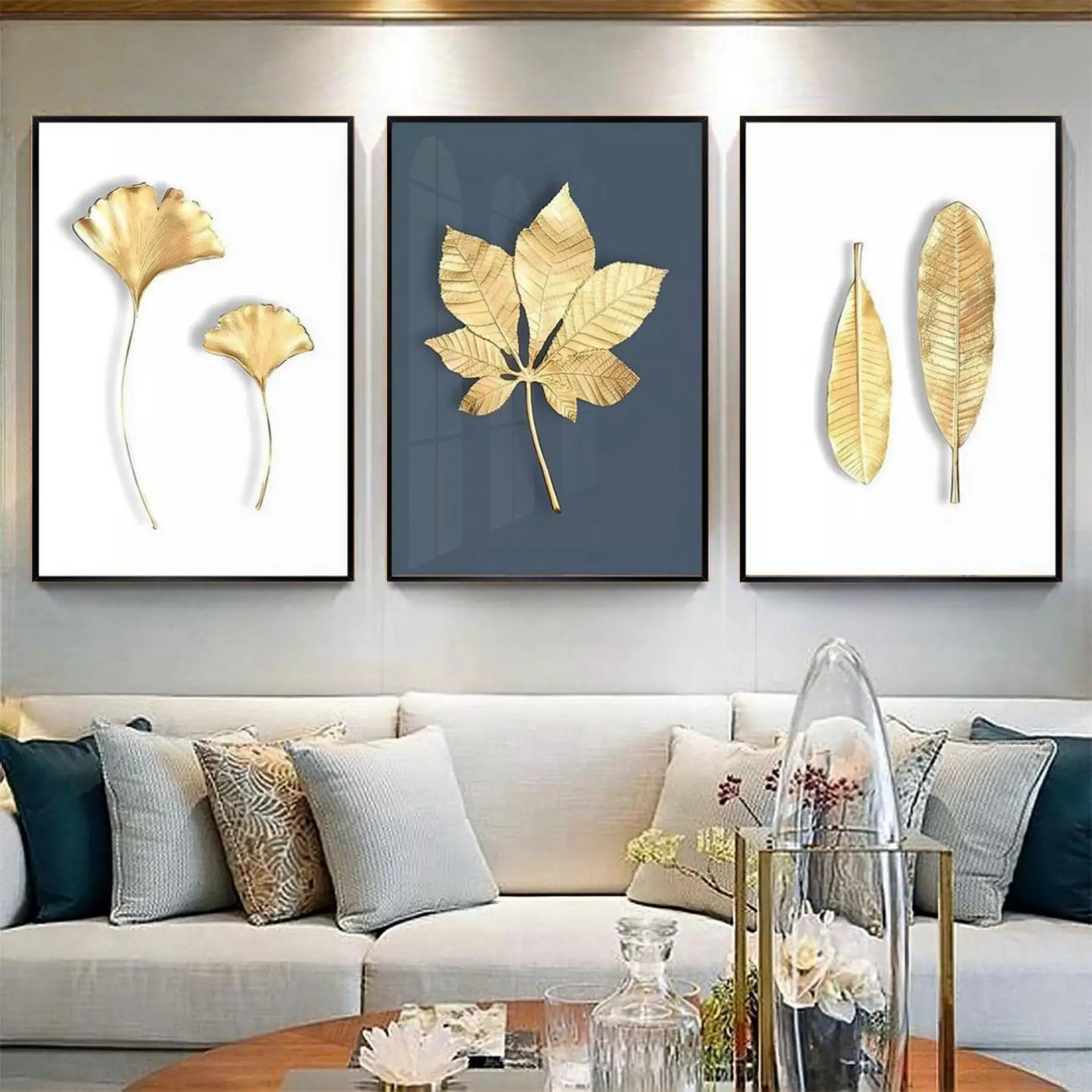 Gold Desenli Metal Çerçeveli Tablo Seti Siyah