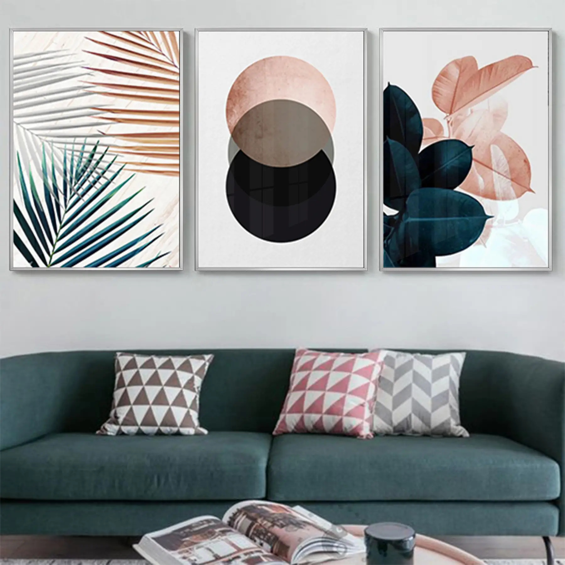 Çiçek Desenli Metal Çerçeveli Tablo Seti Gümüş