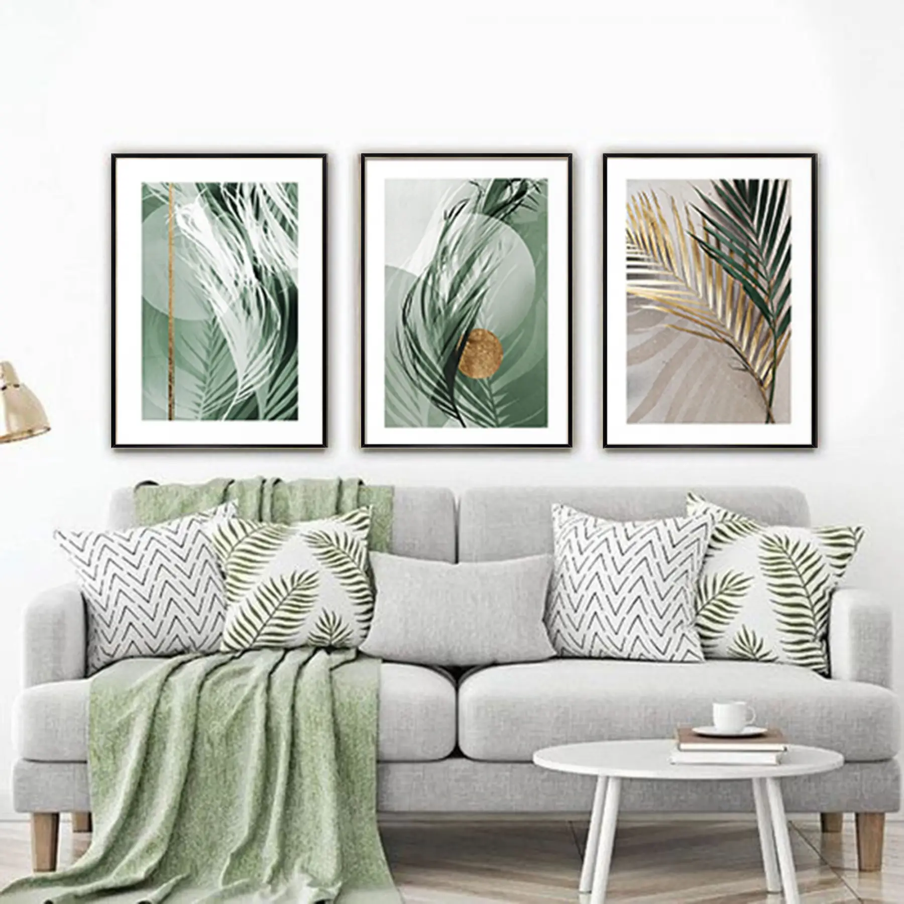 Yeşil Ve Gold Detaylı Metal Çerçeveli Tablo Seti Siyah