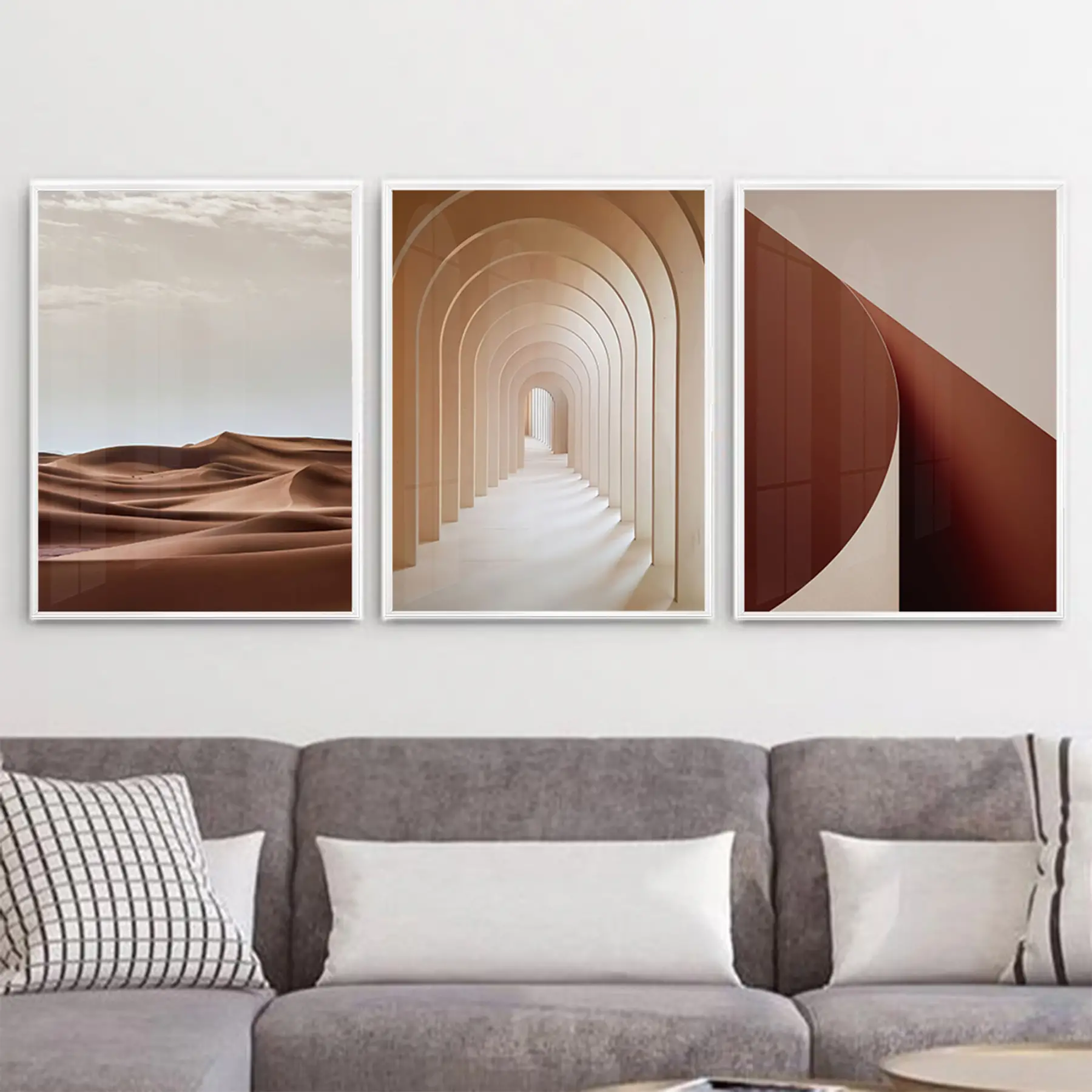 Tarz Tasarım Metal Çerçeveli Tablo Seti Beyaz