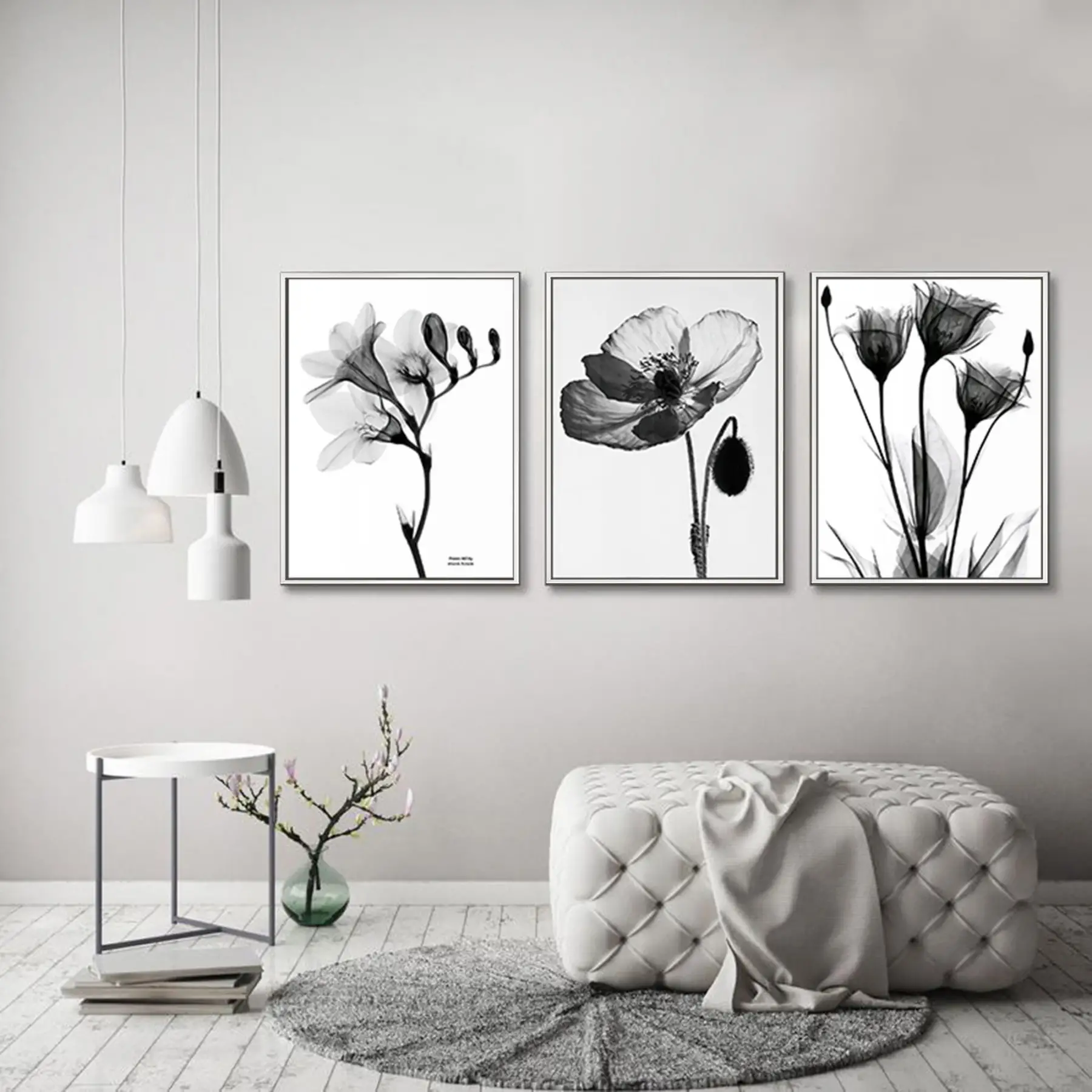 Siyah Beyaz Desenli Metal Çerçeveli Tablo Seti Beyaz